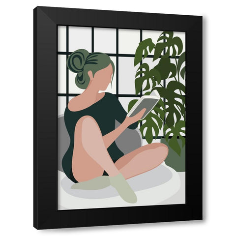 Bookworm Black Modern Wood Framed Art Print with Double Matting by Laiz Blursbyai, Rosana