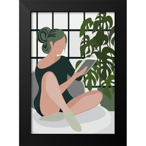 Bookworm Black Modern Wood Framed Art Print by Laiz Blursbyai, Rosana