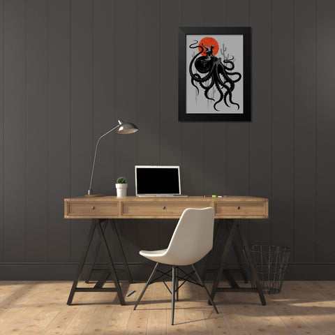 Riding The Octopus Black Modern Wood Framed Art Print by Lawless, Adam