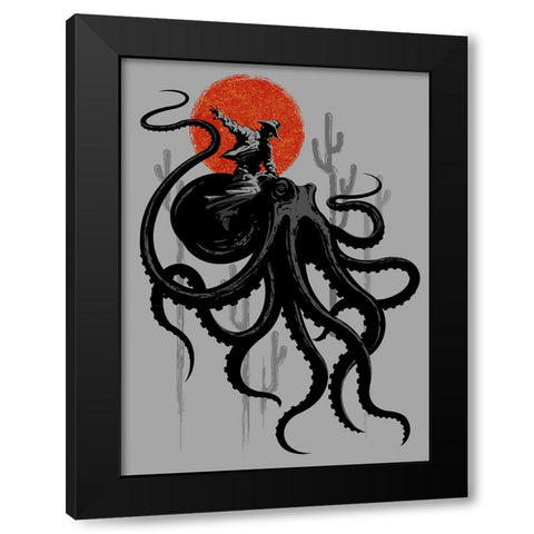 Riding The Octopus Black Modern Wood Framed Art Print by Lawless, Adam