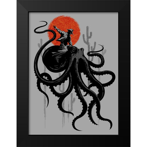 Riding The Octopus Black Modern Wood Framed Art Print by Lawless, Adam