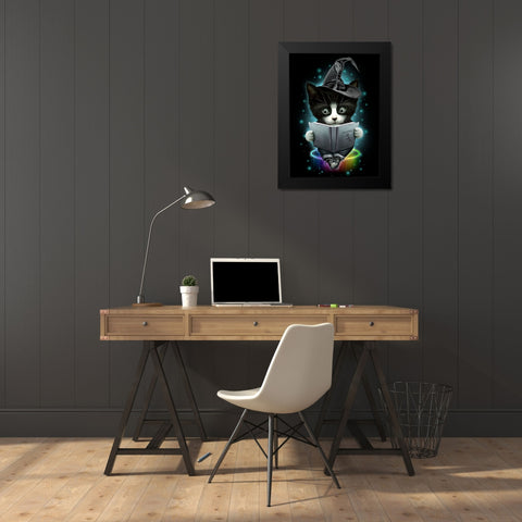 Magical Cat Black Modern Wood Framed Art Print by Lawless, Adam