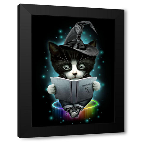Magical Cat Black Modern Wood Framed Art Print with Double Matting by Lawless, Adam