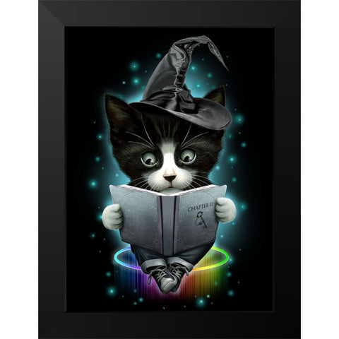 Magical Cat Black Modern Wood Framed Art Print by Lawless, Adam