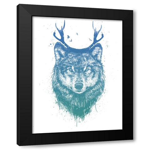 Deer wolf Black Modern Wood Framed Art Print by Solti, Balazs