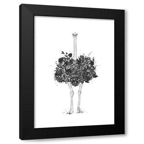 Floral ostrich Black Modern Wood Framed Art Print by Solti, Balazs
