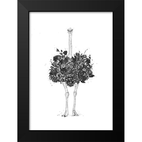 Floral ostrich Black Modern Wood Framed Art Print by Solti, Balazs