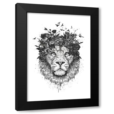 Floral lion (bw) Black Modern Wood Framed Art Print with Double Matting by Solti, Balazs