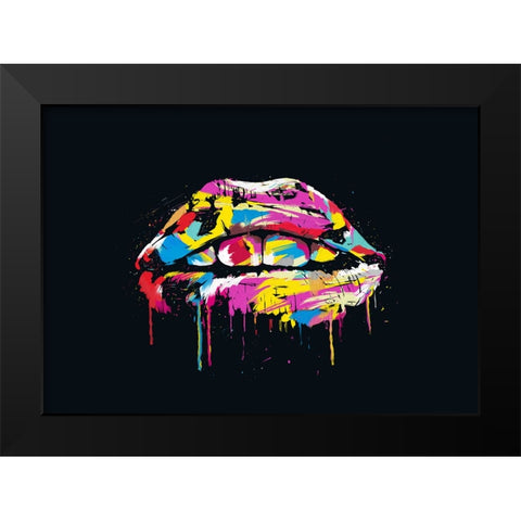 Colorful lips Black Modern Wood Framed Art Print by Solti, Balazs