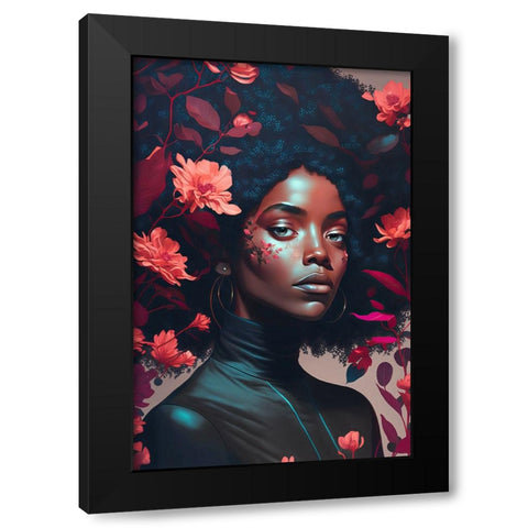Goddess Of The Flowers Black Modern Wood Framed Art Print by Treechild