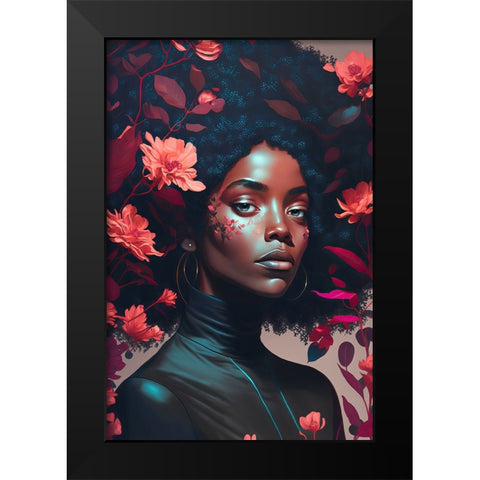 Goddess Of The Flowers Black Modern Wood Framed Art Print by Treechild