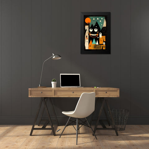 Monster Ville Black Modern Wood Framed Art Print by Treechild