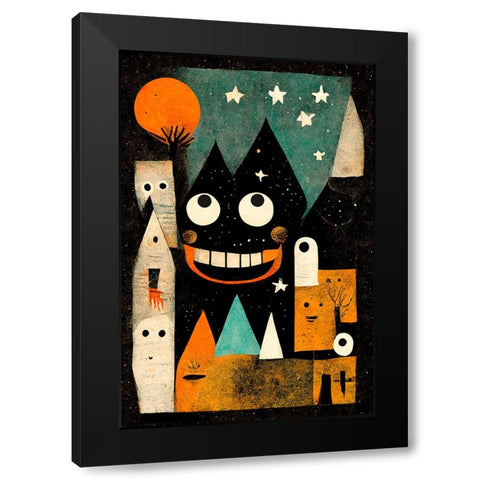 Monster Ville Black Modern Wood Framed Art Print by Treechild