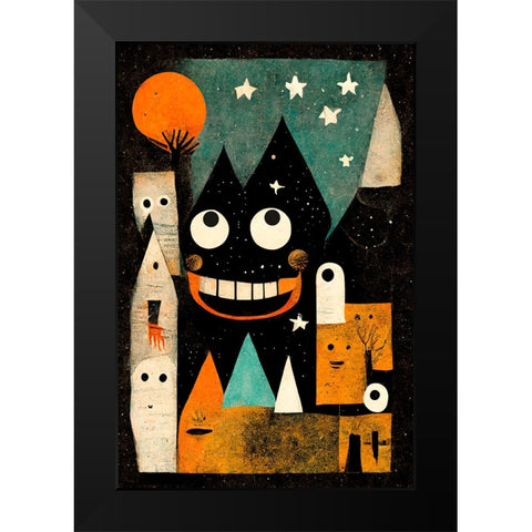 Monster Ville Black Modern Wood Framed Art Print by Treechild