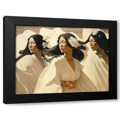 The Dance Of The Sisters Black Modern Wood Framed Art Print with Double Matting by Treechild