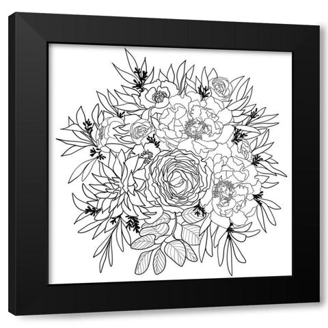 Nanette flower bouquet in black and white Black Modern Wood Framed Art Print by Laiz Blursbyai, Rosana