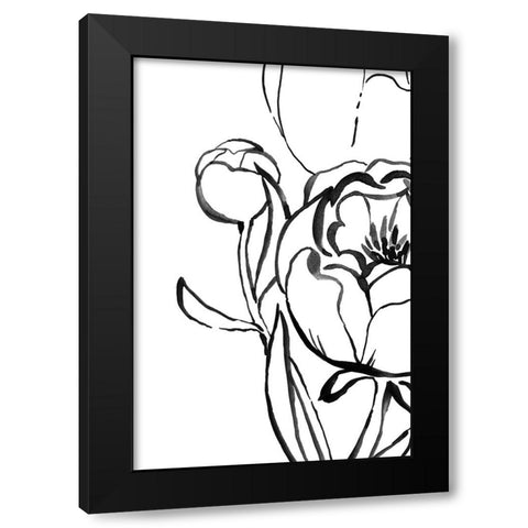 Anuman peony line art Black Modern Wood Framed Art Print by Laiz Blursbyai, Rosana