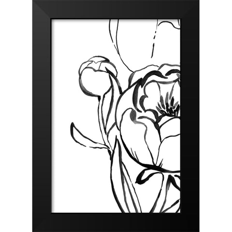 Anuman peony line art Black Modern Wood Framed Art Print by Laiz Blursbyai, Rosana