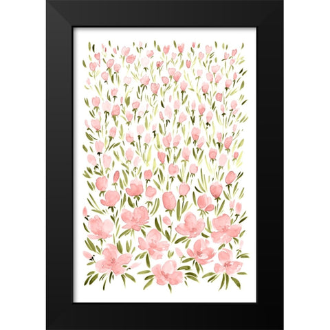 Field of pink flowers Black Modern Wood Framed Art Print by Laiz Blursbyai, Rosana