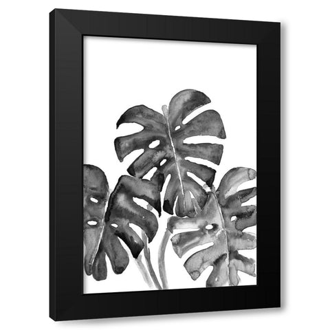 Monstera leaves in loose watercolor bw Black Modern Wood Framed Art Print by Laiz Blursbyai, Rosana