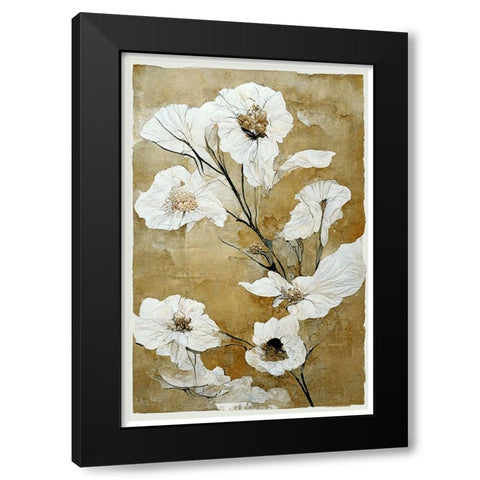 White Dry Flowers Black Modern Wood Framed Art Print by Treechild