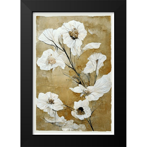 White Dry Flowers Black Modern Wood Framed Art Print by Treechild