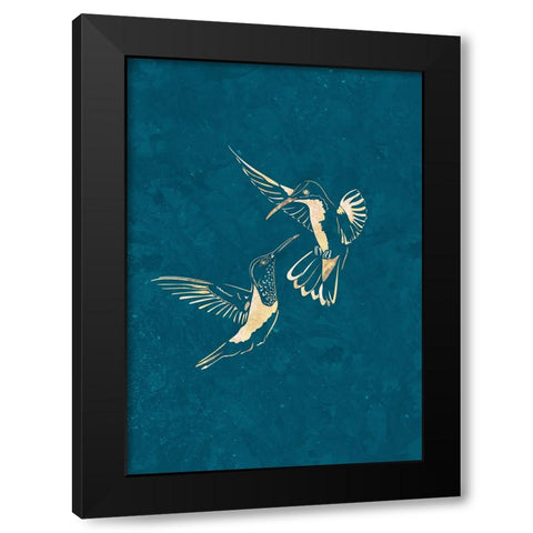 Gold Hummingbird Line art Silhouettes 3 Black Modern Wood Framed Art Print with Double Matting by Manovski, Sarah
