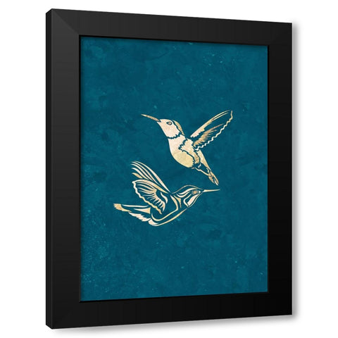 Gold Hummingbird Line art Silhouettes 1 Black Modern Wood Framed Art Print with Double Matting by Manovski, Sarah