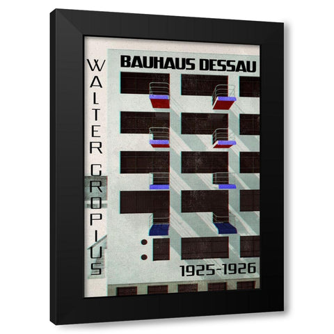 Bauhaus Dessau architecture in vintage magazine style IV Black Modern Wood Framed Art Print by Laiz Blursbyai, Rosana