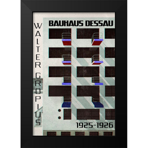 Bauhaus Dessau architecture in vintage magazine style IV Black Modern Wood Framed Art Print by Laiz Blursbyai, Rosana