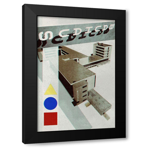 Bauhaus Dessau architecture in vintage magazine style III Black Modern Wood Framed Art Print with Double Matting by Blursbyai, Rosana Laiz