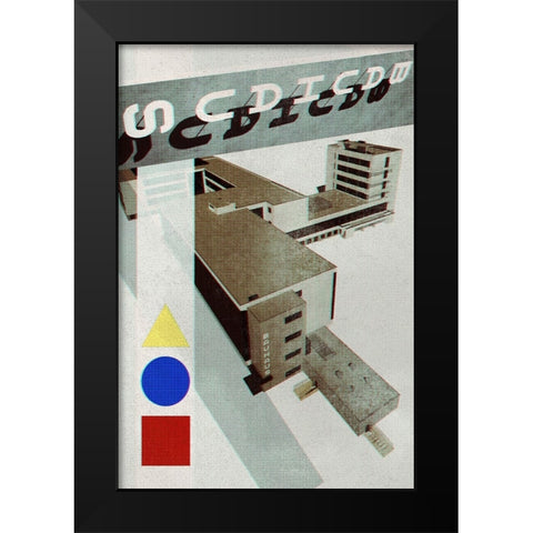 Bauhaus Dessau architecture in vintage magazine style III Black Modern Wood Framed Art Print by Blursbyai, Rosana Laiz