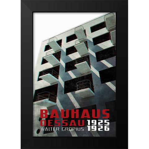 Bauhaus Dessau architecture in vintage magazine style VII Black Modern Wood Framed Art Print by Laiz Blursbyai, Rosana