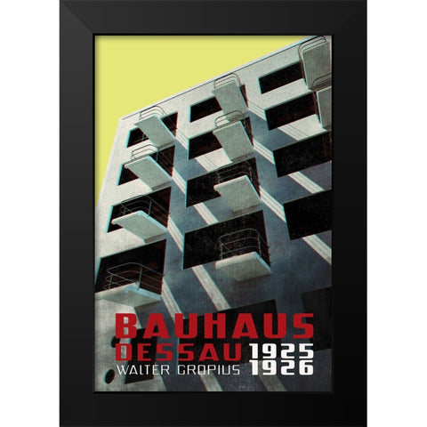 Bauhaus Dessau architecture in vintage magazine style VIII Black Modern Wood Framed Art Print by Laiz Blursbyai, Rosana