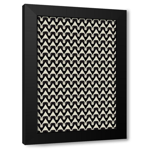 Black And White Zig Zag Pattern Black Modern Wood Framed Art Print with Double Matting by Treechild