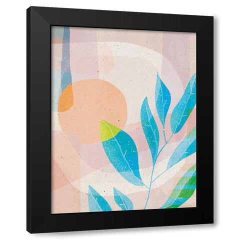 Blue Leaves Black Modern Wood Framed Art Print with Double Matting by Demir, Aylin
