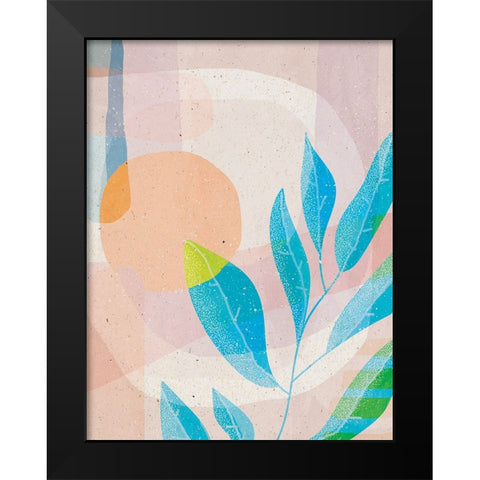 Blue Leaves Black Modern Wood Framed Art Print by Demir, Aylin