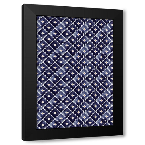 Blue Aquarell Tile Pattern Black Modern Wood Framed Art Print by Treechild