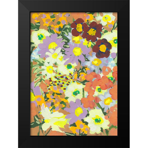 Violet daisies and orange marigold Black Modern Wood Framed Art Print by Zwara, Ania