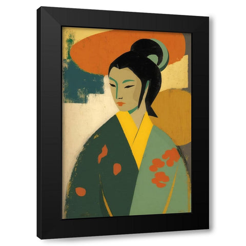 Geisha Black Modern Wood Framed Art Print with Double Matting by Treechild