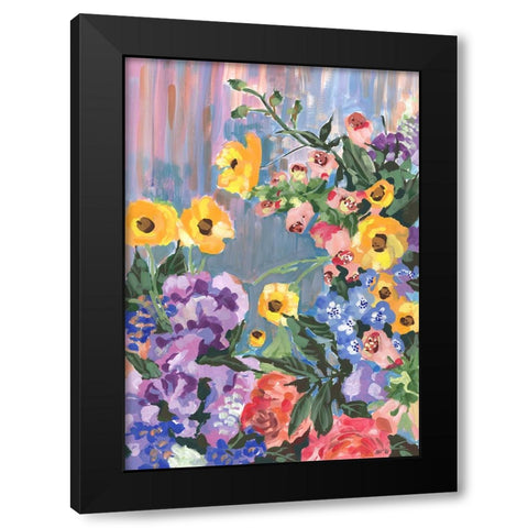 Retro Floral Bouquet Black Modern Wood Framed Art Print with Double Matting by Zwara, Ania