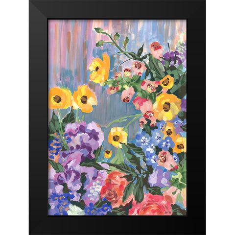 Retro Floral Bouquet Black Modern Wood Framed Art Print by Zwara, Ania