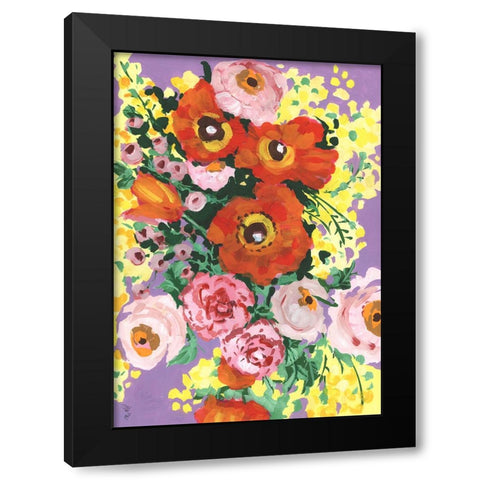 Red And Pink Bouquet On Violet Black Modern Wood Framed Art Print with Double Matting by Zwara, Ania
