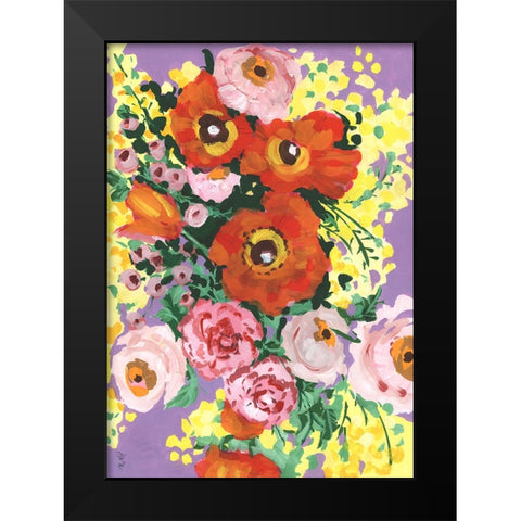 Red And Pink Bouquet On Violet Black Modern Wood Framed Art Print by Zwara, Ania