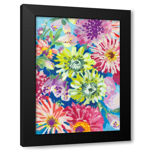 Lime Asters Black Modern Wood Framed Art Print with Double Matting by Zwara, Ania