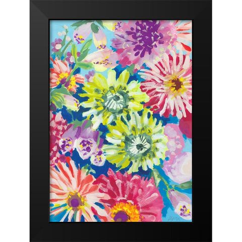 Lime Asters Black Modern Wood Framed Art Print by Zwara, Ania