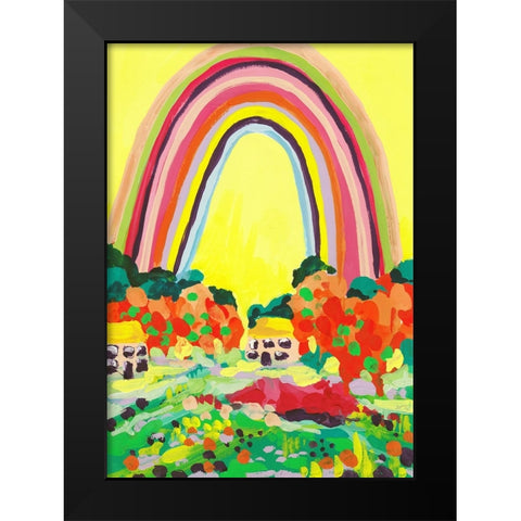 Countryside Rainbow Yellow Black Modern Wood Framed Art Print by Zwara, Ania