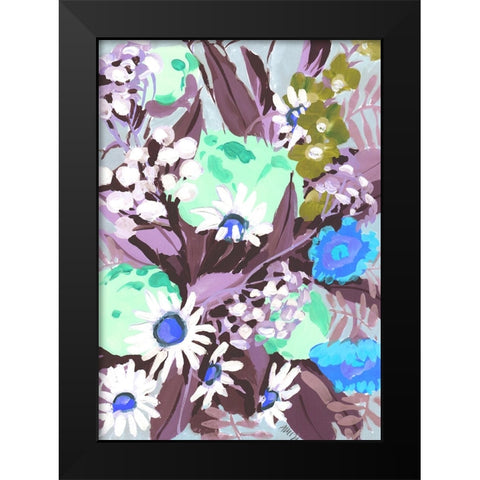 Daisies On Purple Grass Black Modern Wood Framed Art Print by Zwara, Ania