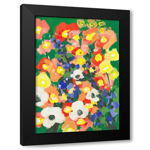Big White Flower With Blue Bells Black Modern Wood Framed Art Print with Double Matting by Zwara, Ania