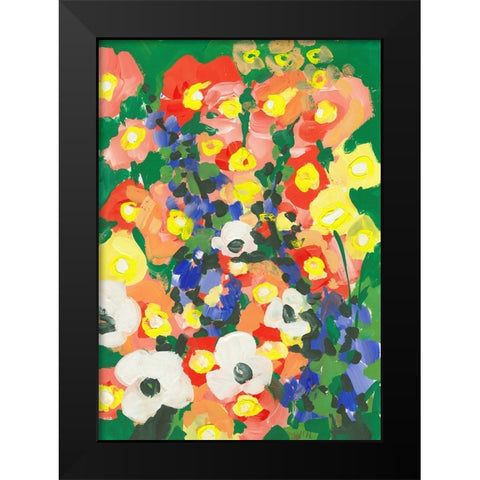 Big White Flower With Blue Bells Black Modern Wood Framed Art Print by Zwara, Ania